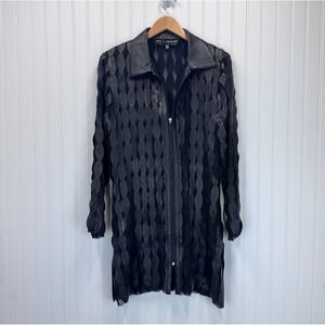 Image Leather Jacket Womens M Black Leaf Applique Mesh Longline Gothic Edgy